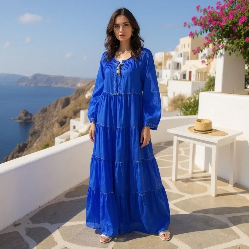 Yvonne‎ S Women’s Chic Royal Blue Long Sleeve Maxi Hippy Dress Size L